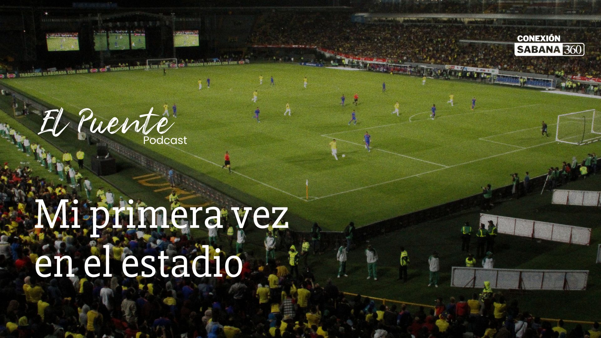 Foto de la cancha de fútbol del estadio, mientras jugadores juegan.