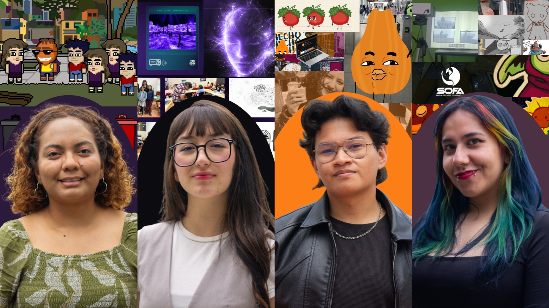 Portada estilo collage de las cuatro ponencias de los semilleros expuestos durante la mañana del martes 7 de abril de 2026 paar el encuentro de semilleros del FIAfest XII