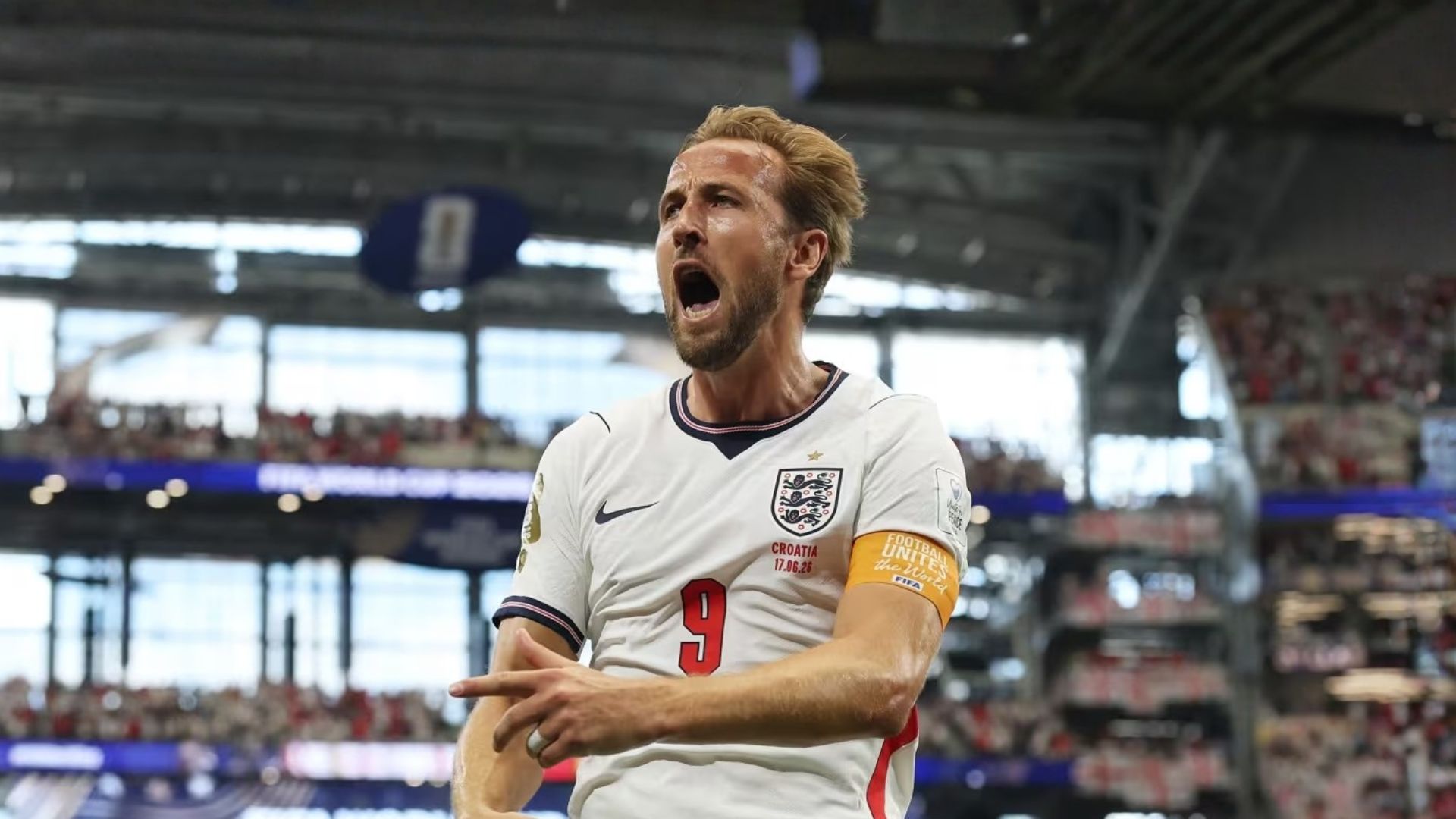 Harry Kane celebra un gol a Croacia en Mundial 2026